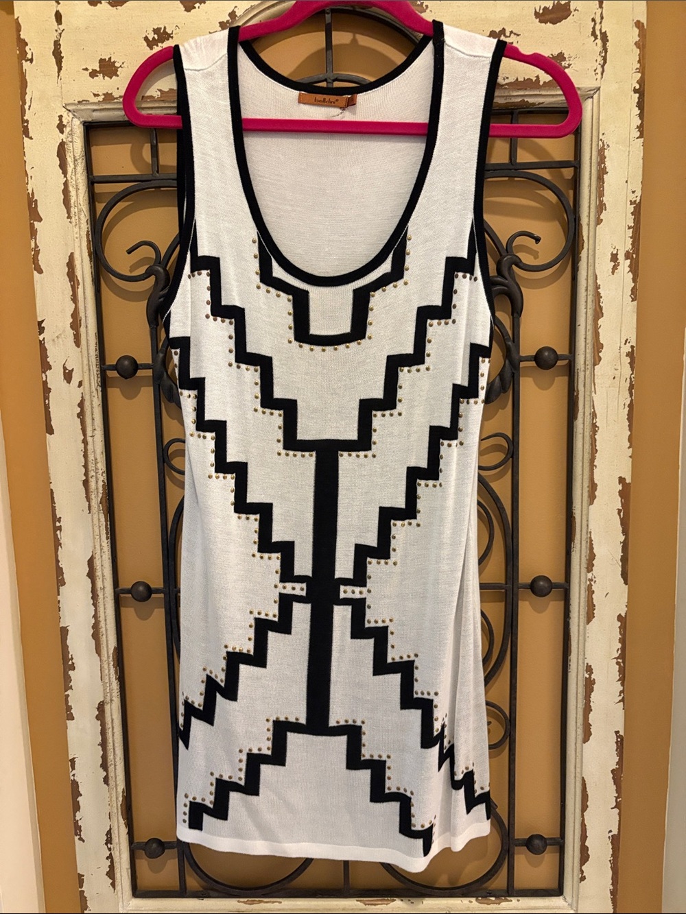 Belldini White Tank Tunic with Black Geometric Trim